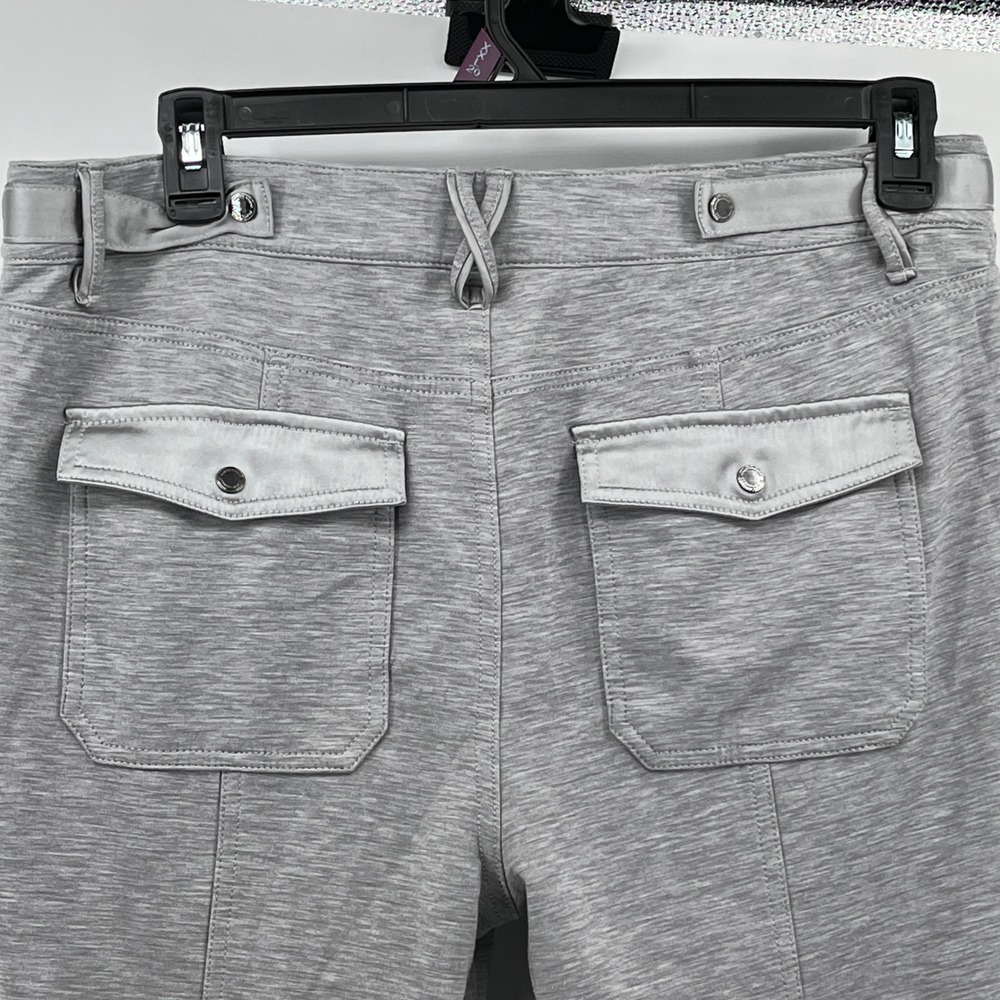White House Black Market WKND The Straight Crop Gray Satin Trim Pants Size 12 - Picture 6 of 11